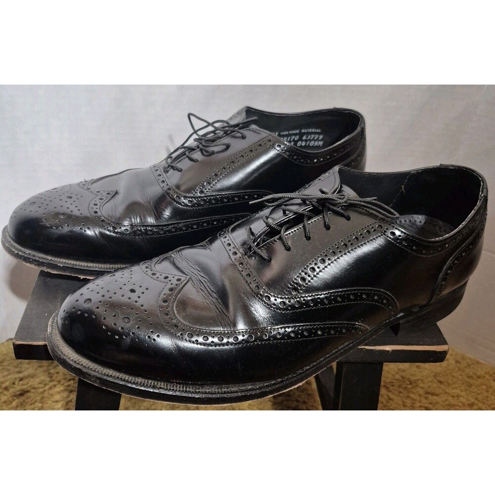Vtg Stuart Holmes Men Black Dress Shoes Wingtip Oxfords USA Biltrite 10.5 D
